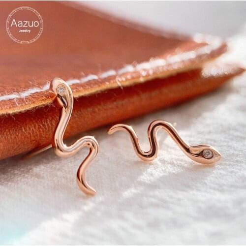 Aazuo Real 18K Rose Gold Yellow Gold Real Natural Diamonds Snake Stud Earrings gifted for Women Engagement Wedding Party Au750