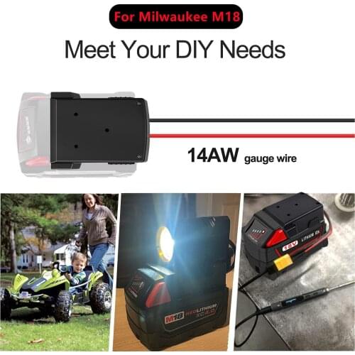 Battery Adapter for Milwaukee M18 18V Li-Ion Battery Power Connector Adapter Dock Holder With 14 Awg Wires DIY Power Tools