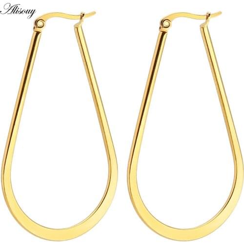 Alisouy 1pair Silver Color Stainless Steel Earrings For Women Jewelry Women Earrings Gift Classic Oval Geometric Hoop Earrings