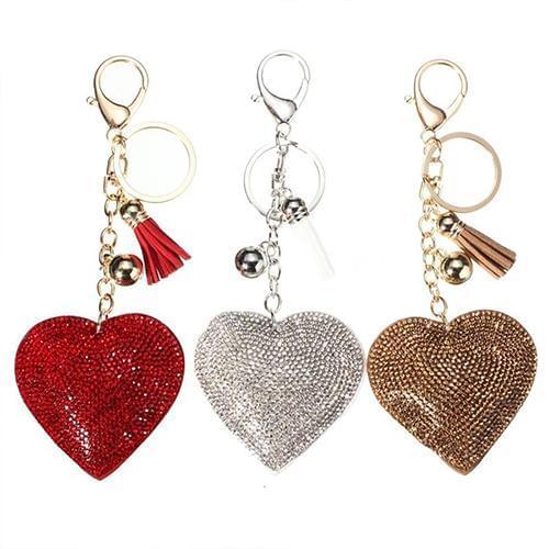 Romantic Dazzling Rhinestone Love Heart Charm Pendant Fringe Keychain Keyring Tassel Keychain Bag Pendant Keychain Car Keychain