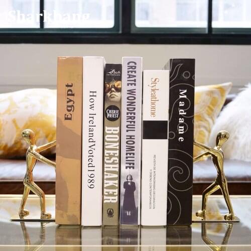 Sharkbang Creative 2PCS Golden Boy Bookends Book Stand Holder Bookshelf Desktop Organizer Shelf Office Accessories Stationery