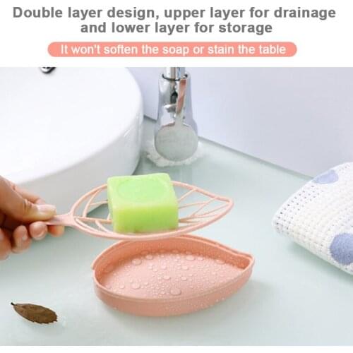 2019 Leaves Shaped Soap Rack Double Layer Soap Drain Storage Organizer for Bathroom