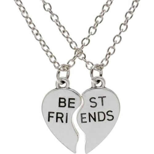 Two - Piece Set Of Two New Hot Stitching Best Friends Couple Heart - Shaped Pendant Necklace