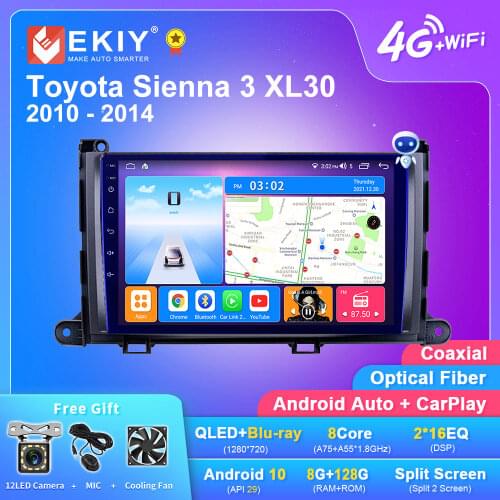 EKIY DSP IPS Android 10 Car Multimedia Player 6G+128G For Toyota Sienna 3 XL30 2010-2014 Auto Radio Stereo GPS Navi Wifi Carplay