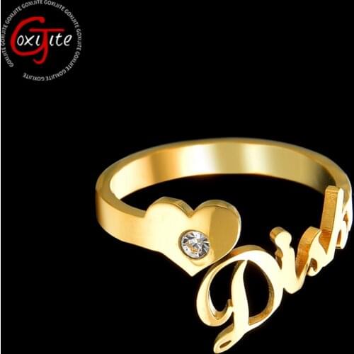 Goxijite Personalized Name Open Ring For Female Custom Initial Letter Birth Stone Heart Nameplate Adjustable Rings Unique Gift