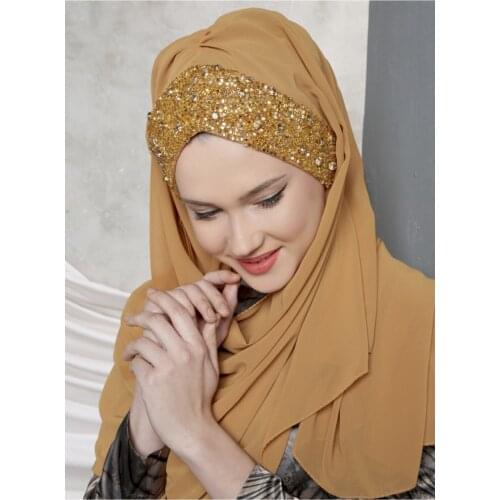 Hijab Muslim Women Head Turban Women Scarf. Fashion Scarf Foulard Hand Embroidered Practical Scarf Turbante Mujer Chiffon