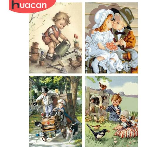 HUACAN Diamond Painting New Portrait 5D DIY Diamond Embroidery Cross Stitch Boy And Girl Rhinestones Mosaic Handicraft