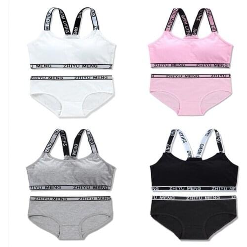 4sets/Lot Mix Color Teen Girls Underwear Soft Padded Cotton Letter Print Bra Set