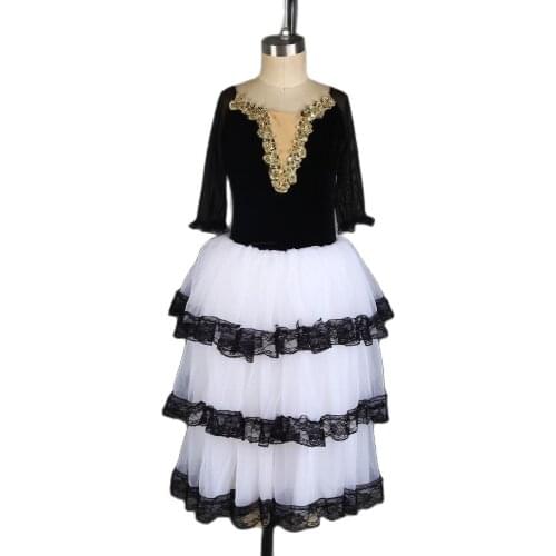 Mid-sleeve Red Spanish Dress for Adult Girls 3 Tiered Romantic Ballet Tutu Women Ballerina Tutus Performance Costumes 19505