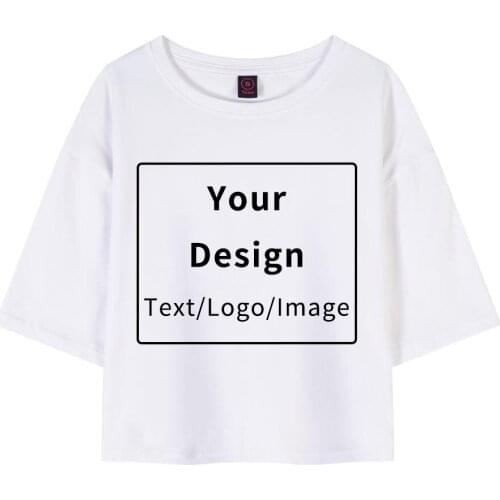 Crop Top T-Shirt Female Custom Your Own Design Pattern Cotton O-Neck Short Sleeve T Shirts for Women Summer Vintage Streetwear