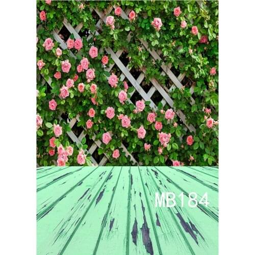 LB Polyester & Vinyl Rose Flower Wall Light Green Plank Newborn Backdrops Background For Photography Studio Backdrop Photo Props