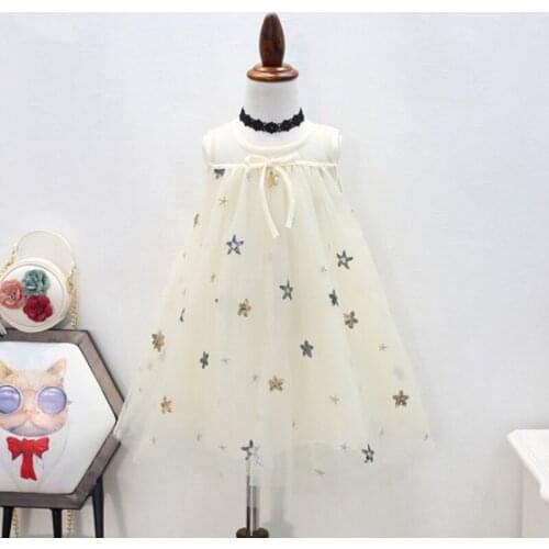 Girl Summer Dress 2019 Baby girls Sequins Stars Sleeveless Mesh Princess Dresses,Kids Children Birthday Clothes Vestidos