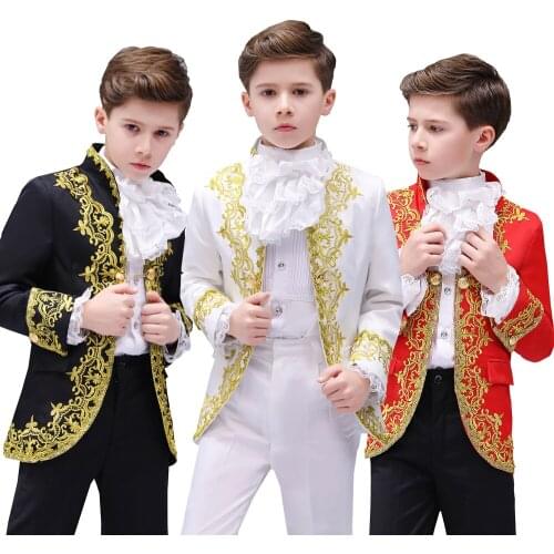 Boys Kids Medieval King Costume Royal Prince Uniform Medieval Renaissance Victorian Colonial Costume Suit Halloween Costume