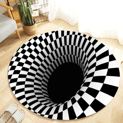Mandala 3D Illusion carpet Round Carpet Luxury Rug Living Room Bedroom Decoration Black White Grid Bottomless Hole Rug
