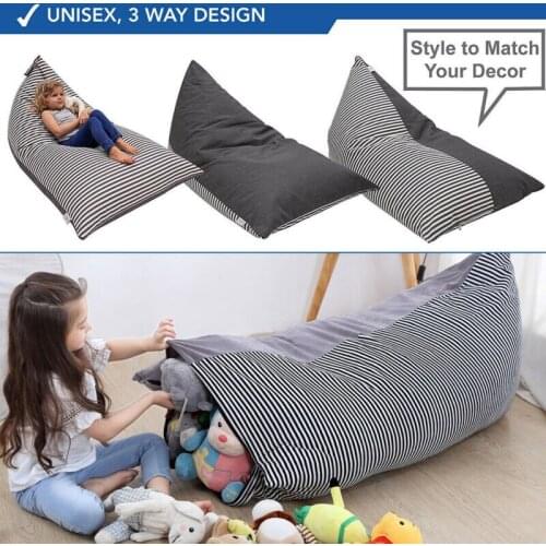 Stuffed Animal Storage Bean Bag Chair Extra Large Canvas Pouch Stripe Chair Sofa Super-soft cotton Toys Storage Bag