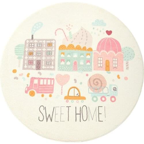 Cartoon Round Kids Bedroom Carpets Lamb Cashmere Home Living Room Non-Slip Carpet Sofa Tatami Bedside Rugs Baby Crawling Mat