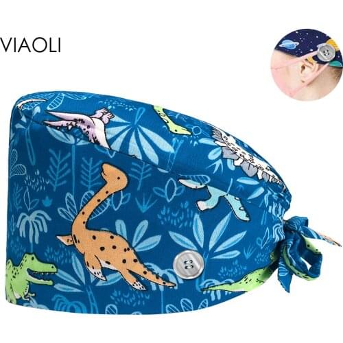 Cartoon Printing Doctor Medical Nurse Hat Pure Cotton Medical Surgery Cap Lab Dust-proof Work Hat Pet Clinic Beautician Work Hat