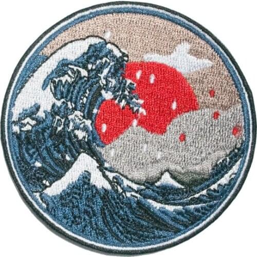 Sun Waves Mountains Art Embroidered Patches Cool Fashion Quality Chest Size Badge for Jacket backpack Jeans Decoration Custom