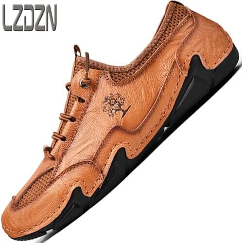 Doudou Leather Shoes 2021 New Casual Mens Shoes Tide Brand Cowhide Upper Sports Retro Handmade Soft Sole Convenient to Wear