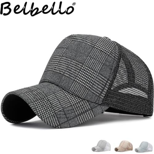 Belbello New Summer Fashion Style Shiny Checked cloth Net cap leisure Bright silk Baseball cap Trendy ladys sunshade cap