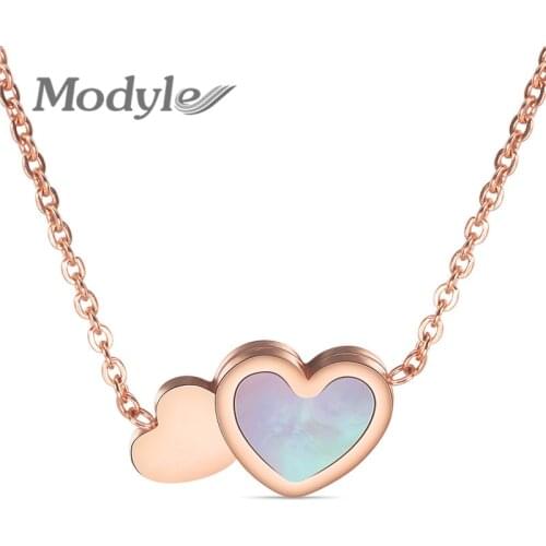 Modyle 2021 New Stainless Steel Heart Necklace Women Jewelry Stainless Steel Chain Pendant Rose Gold Necklace Collier Bijoux