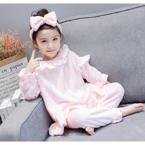 Toddler Christmas Pajamas 2019 Winter New Baby Girl Flannel Soft Pajamas Sets with Headband Kids Cute Sleepwear Suits Nightwear