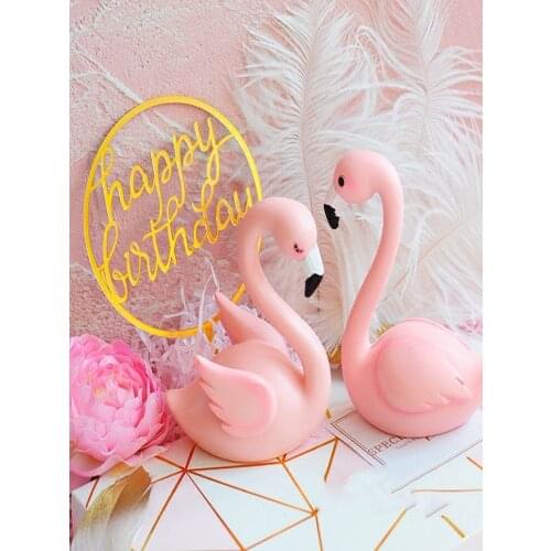 Pink Flamingo Cake Topper Balloon Cake Flags Birthday Kids Favors Cake Decoration Cupcake Topper for Wedding Dessert Decor
