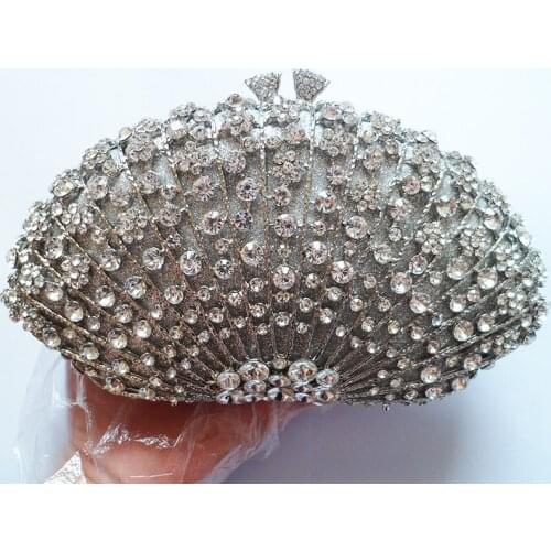 Fan Shape Sliver Metal Diamond Wedding Clutch Luxury High Quality Women’s Crystal Shoulder Handbags Bridal Party Prom Clutches