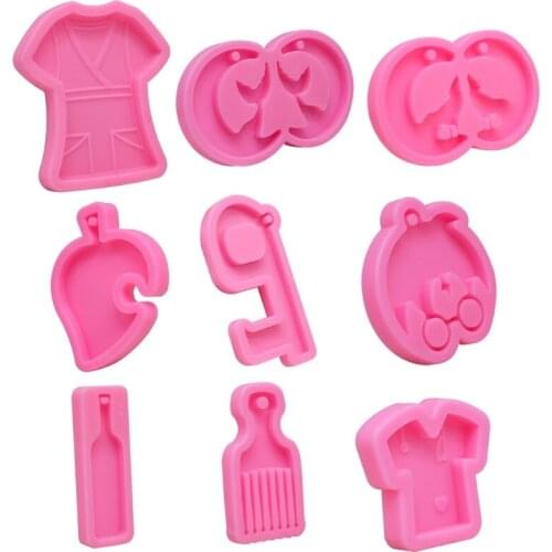 Keychain Pendant Resin Mold Comb Heart Bottle T-shirt Silicone Molds Craft Tools R2LE