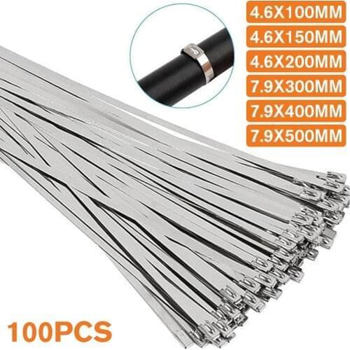 100PCS Self-locking Stainless steel cable tie Metal Zip Ties Multi-Purpose Cable zip 4.6X100/200mm fastening ring Metal Coated