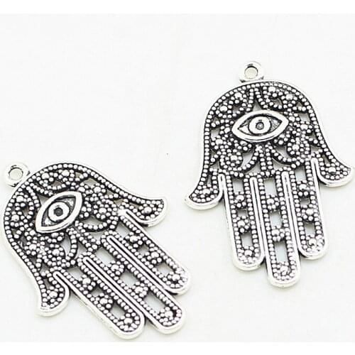 Sweet Bell 15pcs/lot 28*42mm Antique Color alloy charm hamsa hand charms for DIY bracelet & necklace D1013