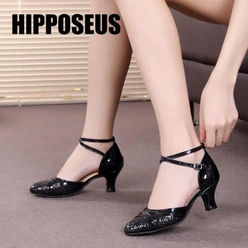 Hipposeus Latin Dance Shoes For Women Ladies Girls Ballroom/Outdoor Modern Dancing shoes Heeled 3.5/5.5CM Sandals Dropshipping