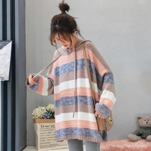 Spring/autumn women sweaters knitted loose casual sweaters autumn women clothing pullovers HOODED students sweaters women coats