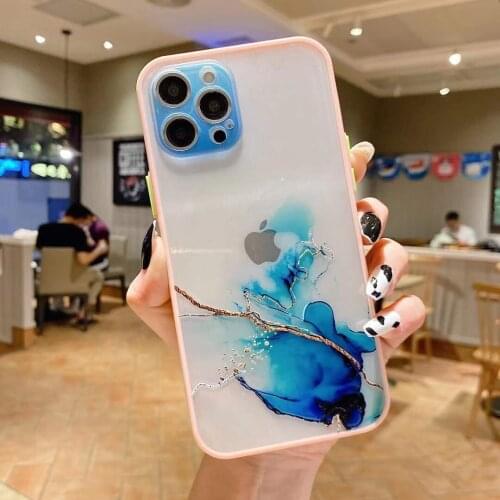 Vintage Watercolor Ink Pattern Phone Case for iPhone 12 11 Pro Max XS Max X XR 7 8 Plus Soft Shell Cute Simple Marble Case