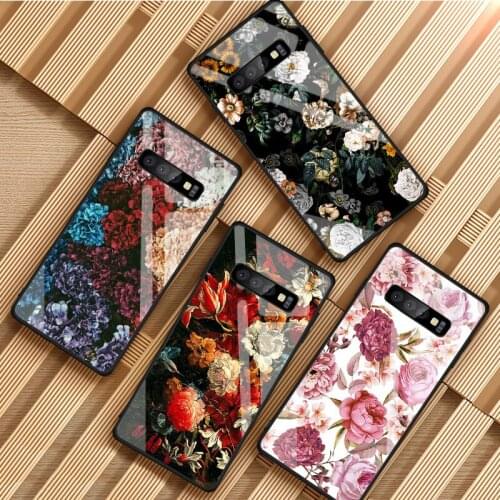 Vintage Floral Tempered Glass Phone Case For Samsung Galaxy S8 S9 S10 S20 PLUS J8 J6 J4 2018 NOTE 8 9 10 Cover Shell