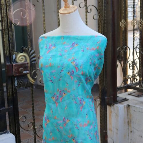 High end pure ramie fabric Beautiful Bird printing sewing fashion dress shirt cheongsam patchwork