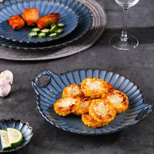 Japanese Pearl Shell Ceramic Dish Table Decoration Fruit Salad Plate Hotel Service Tableware Kitchen Storage Supplies Sushiplate