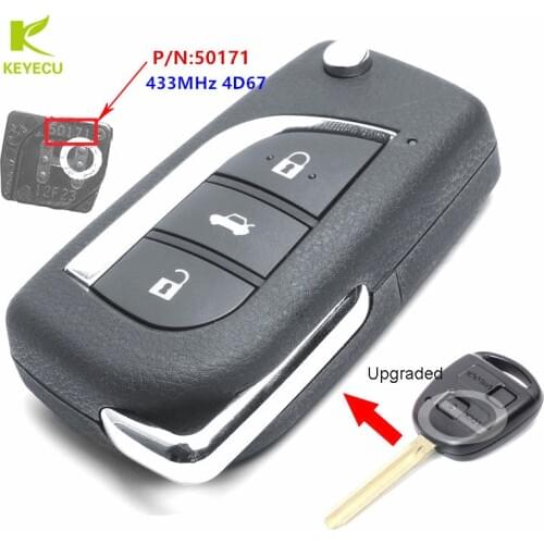 KEYECU Replacement New Upgraded Flip Remote Key Fob 433MHz 4D67 for Toyota Avensis Prado 120 RAV4 Kluger Tarago P/N: 50171