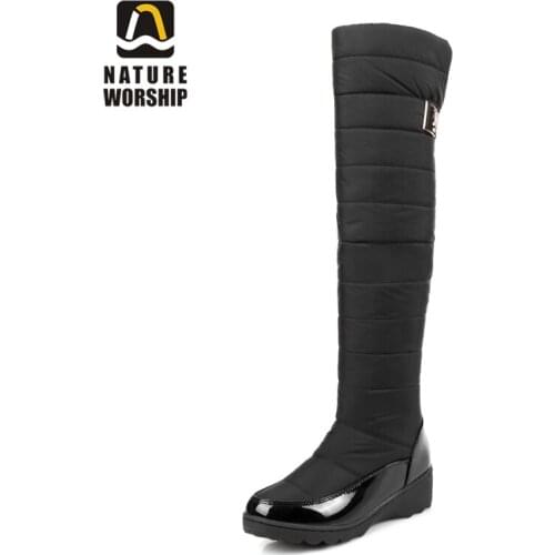 Big size women boots winter warm waterproof snow boots Platforms Wedges heels fur cotton shoes Over-the-Knee long boots women
