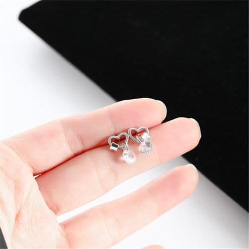 CRLEY Mini Silver Heart Stud Earrings for Women Luxury Crystal Earrings Italy Brand Evening Party Wedding Jewelry Wholesale