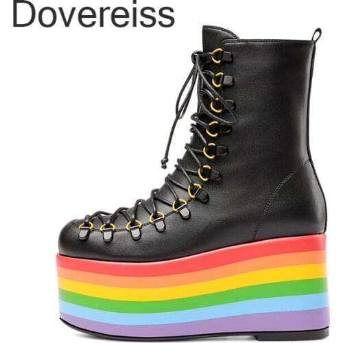 Dovereiss Fashion Zapatillas Mujer Winter Sexy Zipper Goth Punk Ankle Platform Rivets Waterproof Ankle Boots 40 41 42 43