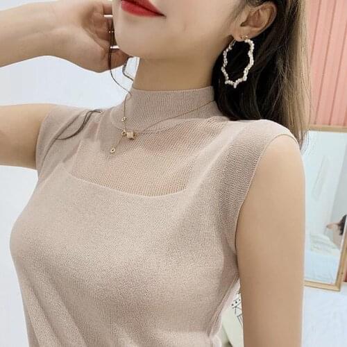 Women Spring Summer Style Knitted Sweater Pullovers Lady Casual Stand Collar Sleeveless Pullovers Tops ZZ0030