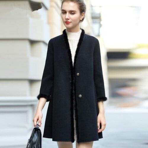 2020 Wool Coat Female Autumn Winter Double Cashmere Jackets For Women Natural Mink Fur Collar manteau femme hiver P1701