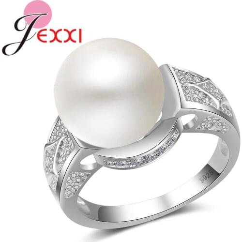 Big White Pearls Design Hot Sale 925 Sterling Silver Rings For Women Bridal Wedding Fashion Brand Ring Jewelry Gift