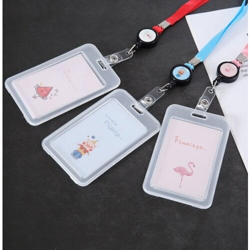 1PC PVC Cartoon Pig Giraffe Card Holder for Staff Hospital Medical Workers Badge Holder ID Bank Credit Card Sleeve with Lanyard