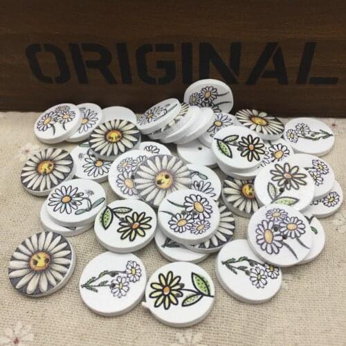 100pcs Mixed Flowers Printed Wood Round Buttons 20mm Round Sewing Button For Scrapbooking Embellishments
