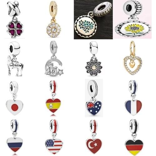 2021 NEW 100% 925 Sterling Silver luxurious Golden Dangle Pendant Fit DIY Women Bracelet Necklace Original Fashion Jewelry Gift
