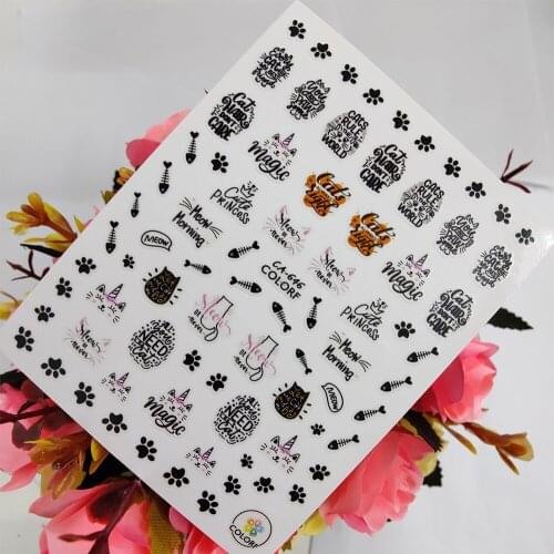 3D Nail stickers Art Magic Letters Cute Cat Fish Design Sliders for Nails Foil Self Adhesive All for Manicure Accessories