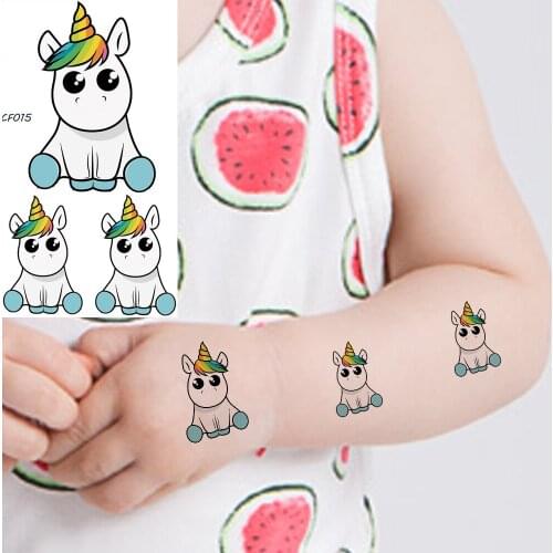 Watercolor Unicorn Cartoon Horse Waterproof Tattoos Stickers Fake Kids Neck Leg Tattoo Temporary Women Arm Custom Tatto Cosmetic