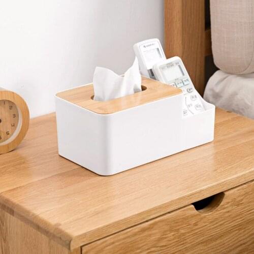 Bamboo cover desktop compartment paper towel box coffee table tray home living room plastic remote control storage box